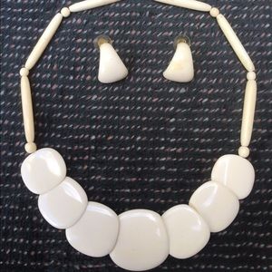Vintage carved bone Necklace & Earrings Set